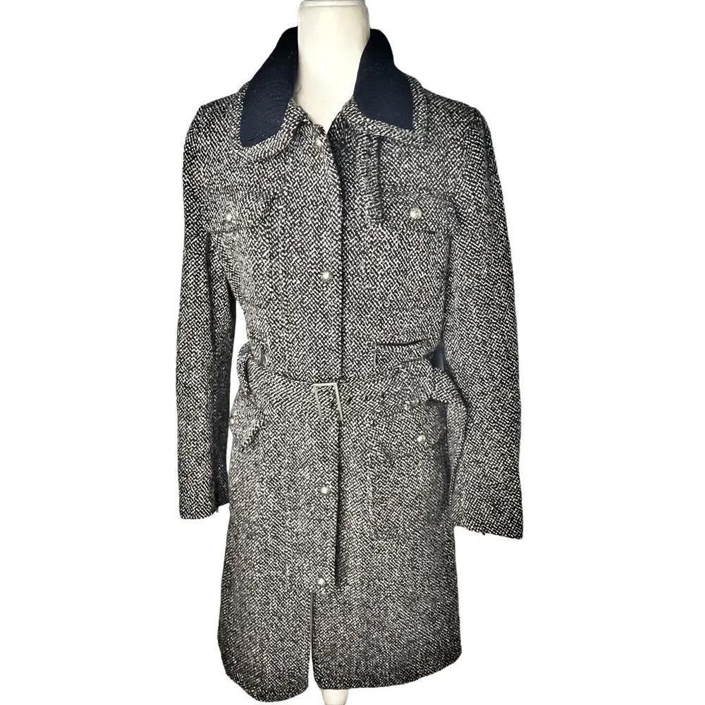 Laundry by Shelli Segal Belted Tweed Trench Coat Jacket 14 - Picture 2 of 10